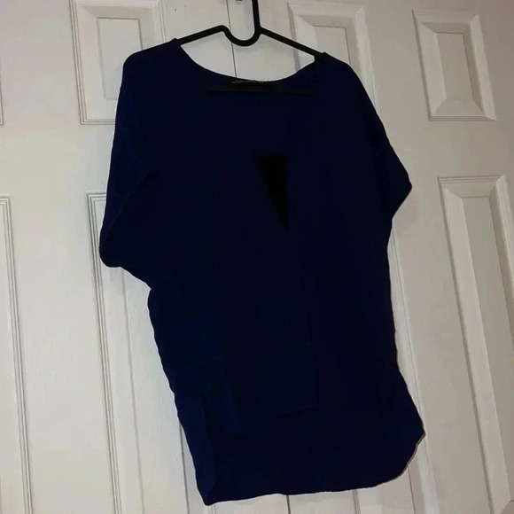 Zara Cobalt Blue Black V-neck  tunic blouse Sz M - Picture 7 of 14